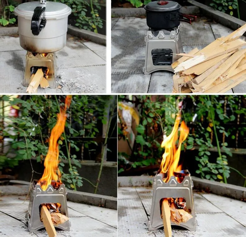 Mini Outdoor Wood Burning Stove Camping Cooking Picnic Stainless Steel Wood Stove