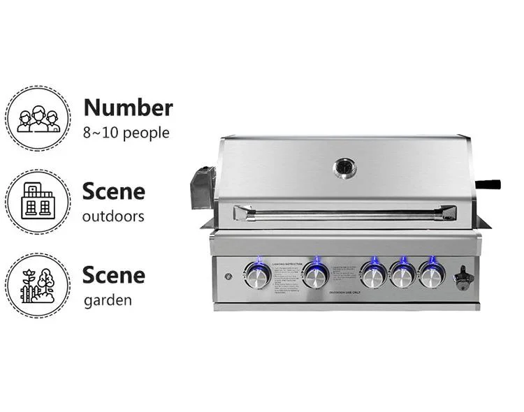 Premium SS304 Grill Multifunction Kitchen Built-in Gas Charcoal Double Use Burner BBQ Grill with