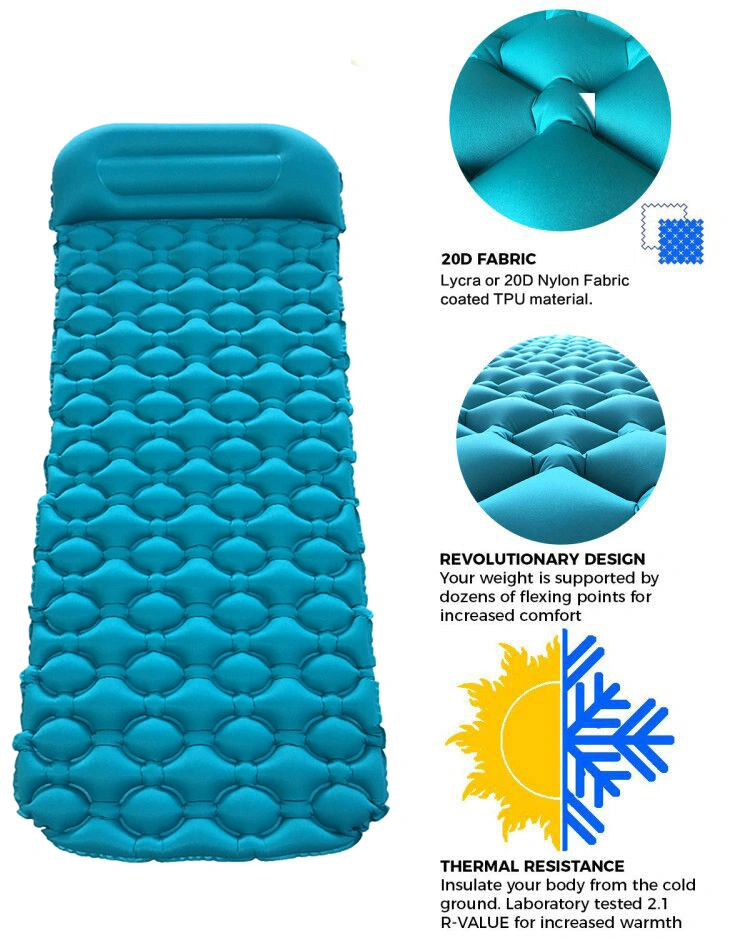 Air Inflatable Ultralight Mat Sleeping Pad Camping Mattress with Pillows