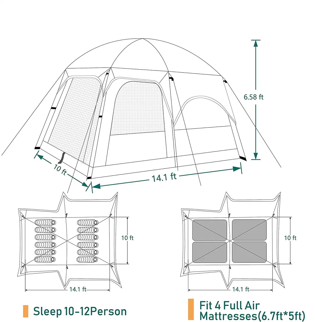 Outdoor Waterproof 6-12 People Luxurious Double Layer Inflatable Family Beach Camping Travel Automatic Canopy Tent