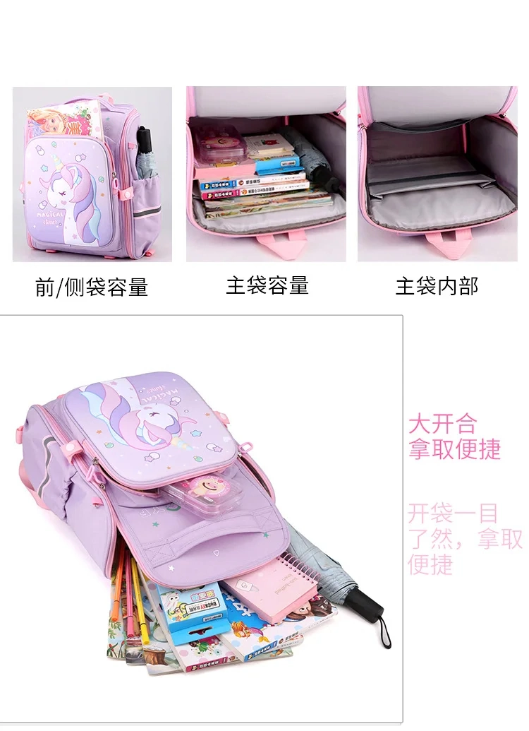 Girl School Bags Child Pink Unicorn Nylon Printing Backpack Kindergarten Student Cute Girls Children Schoolbag Waterproof Kid