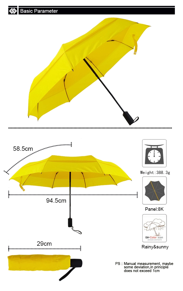 China Manufacturer Double Vented Layer Windproof Auto Open and Close Folding Umbrella for Camping