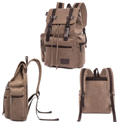 Zaino portatile da viaggio vintage in tela cerata con laccio per studenti universitari Scuola zaino Camping Borse escursionistiche per uomini Donne
