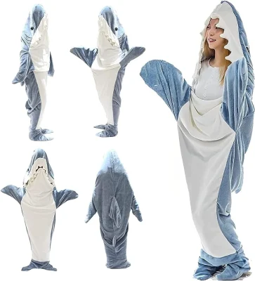Felpa con cappuccio con cappuccio e coperta originale Factory Shark Cozy con felpa Super Soft e flanella Borsa a dormire per adulti con squalo indossabile
