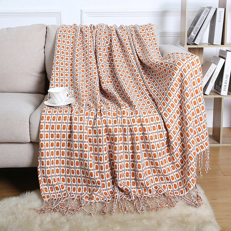 Wholesale High Quality Soft Swallow Gird Pattern Tassel Throw Blanket Picnic Travel Outdoor Custom Blanket