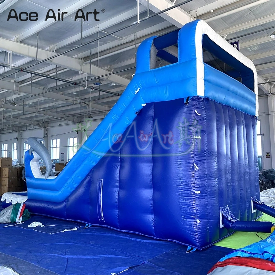 Commercial Giant Inflatable Double Water Slide Dolphin Pool Slide Inflatable Bounce House with Pool for Adult Kids