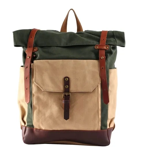 Waxed Laptop Hiking Travel Sports Rucksack Canvas Backpack
