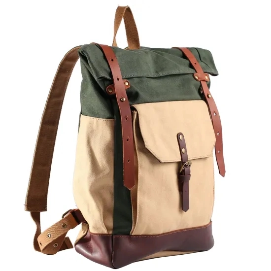 Waxed Laptop Hiking Travel Sports Rucksack Canvas Backpack