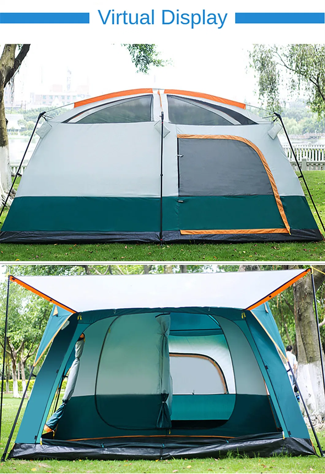 Custom Wholesale Outdoor Camping Tent 6-12 People Luxurious Waterproof Double Layer Camping Big Tent