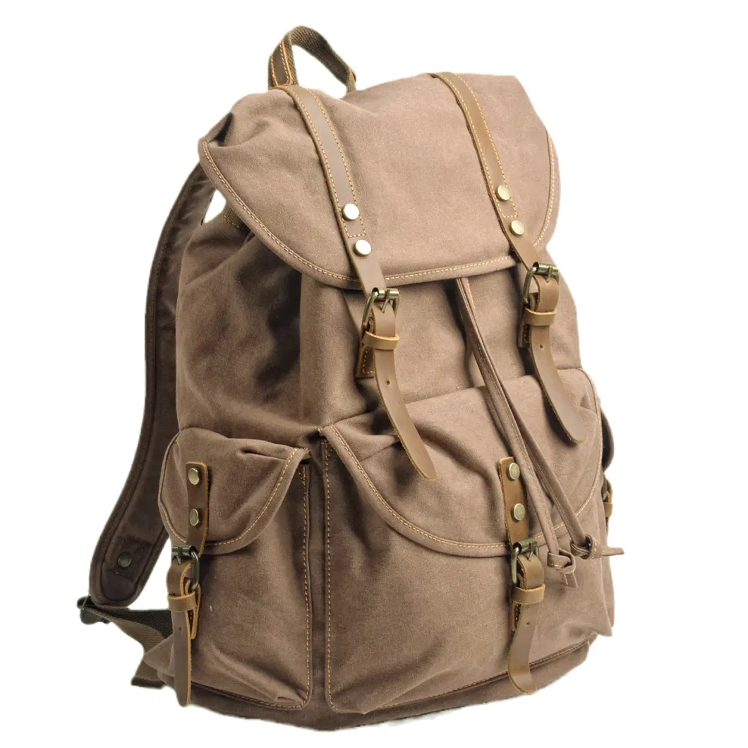 Unisex Washed Waxed Canvas Backpack Outdoor Activities Travel Outdoor Leather Canvas Backpack