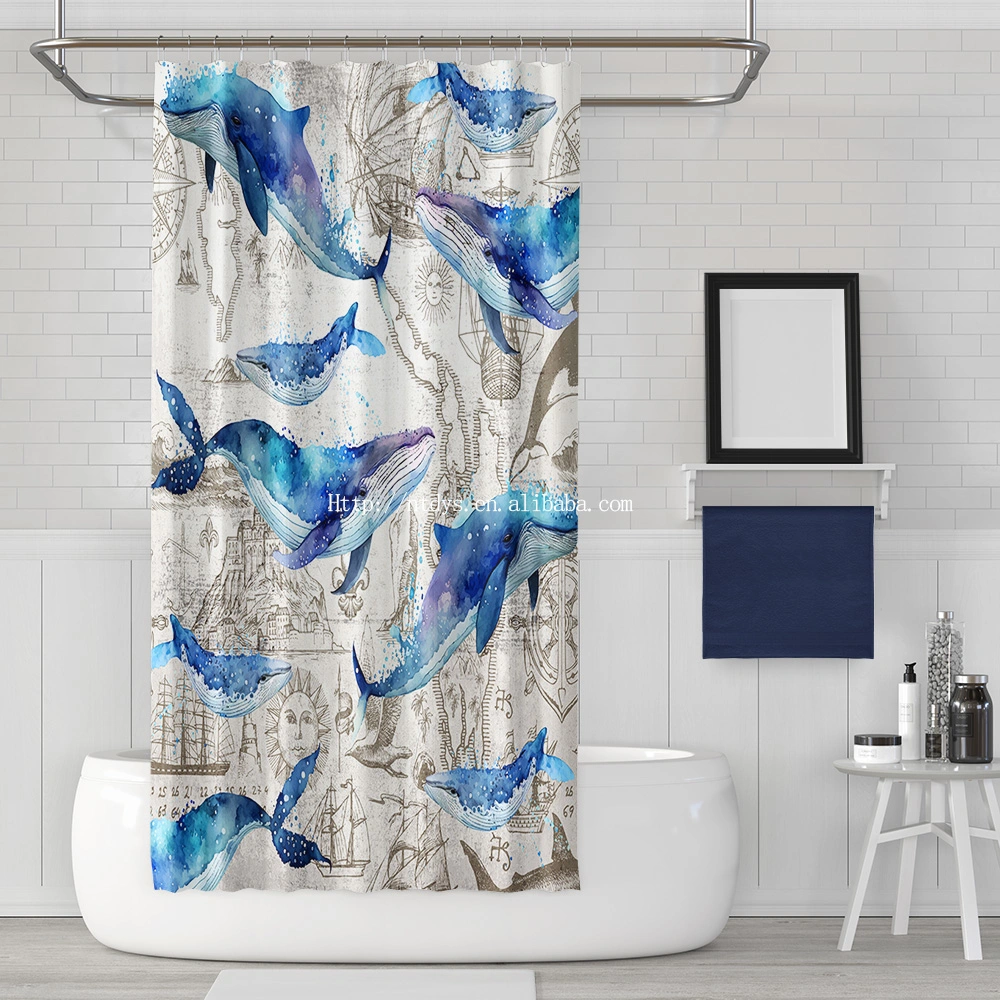 Low MOQ Cheap Digital Printing Shower Curtain Bathroom Sets Hot Sales Choose Shower Curtain Washable with Hook