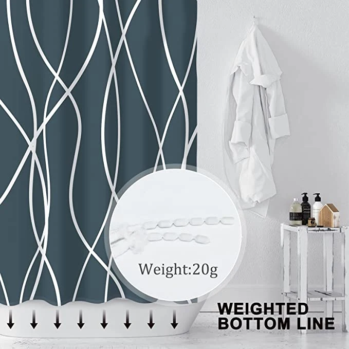 Grey and White Striped Fabric Shower Curtain for Bathroom