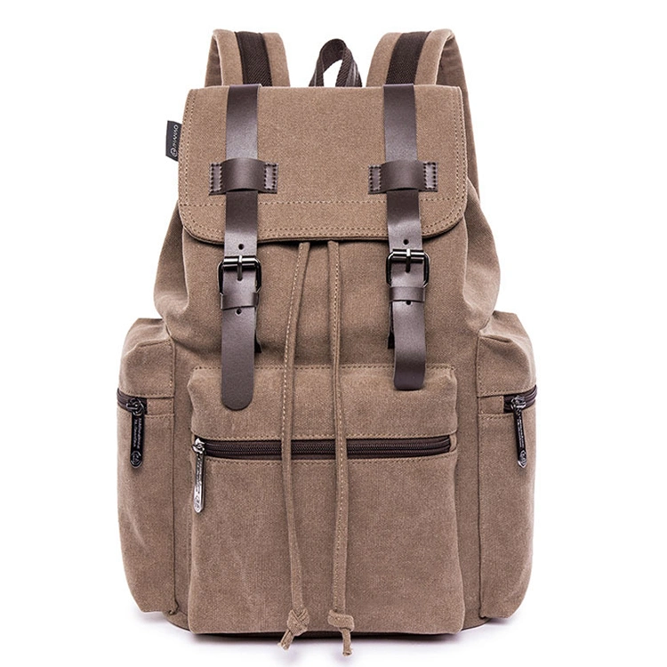 Vintage Waxed Canvas Drawstring Travel Laptop Backpack for College Student School Rucksack Camping Hiking Bags for Men Women