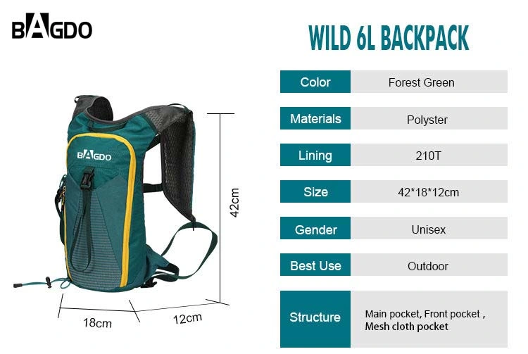 Custom RPET Material Blue 6L Rucksack Trail Running Hydration Backpack