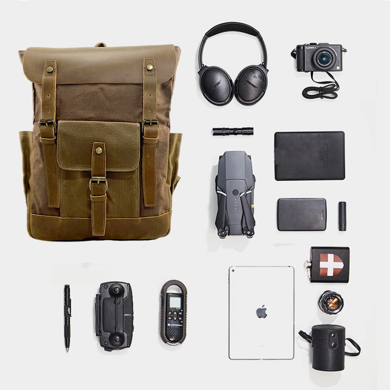 Spot Waterproof Oil-Waxed Canvas Retro Casual High-Quality Multi-Functional Computer Backpack