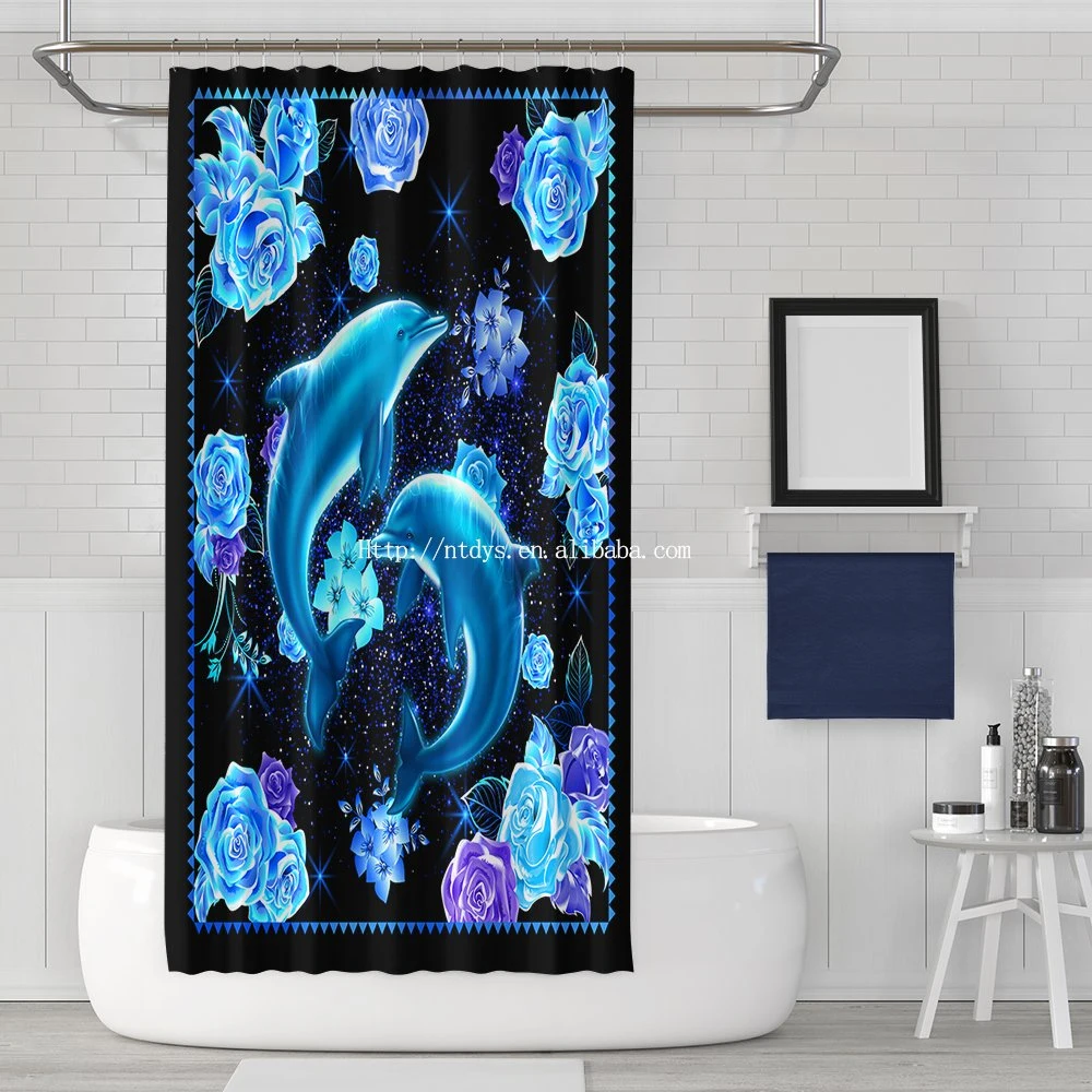Low MOQ Cheap Digital Printing Shower Curtain Bathroom Sets Hot Sales Choose Shower Curtain Washable with Hook