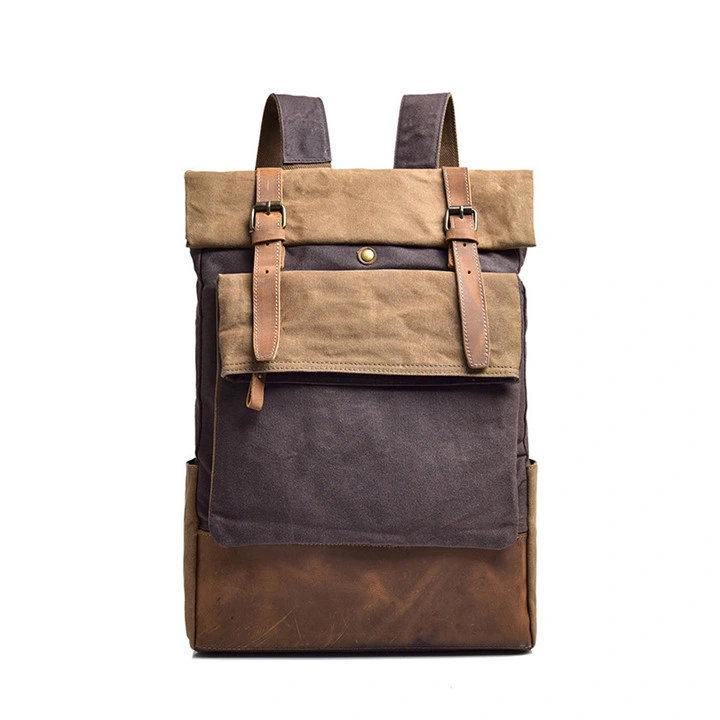 Ga41 Roll Top Luxury Crazy Horse Cowhide Men School Bag Backpacks Wholesale Waterproof Hiking Travel Waxed Vintage Leather Rucksack Canvas Laptop Backpack