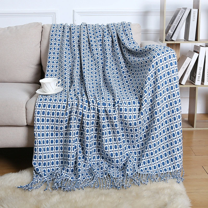 Wholesale High Quality Soft Swallow Gird Pattern Tassel Throw Blanket Picnic Travel Outdoor Custom Blanket