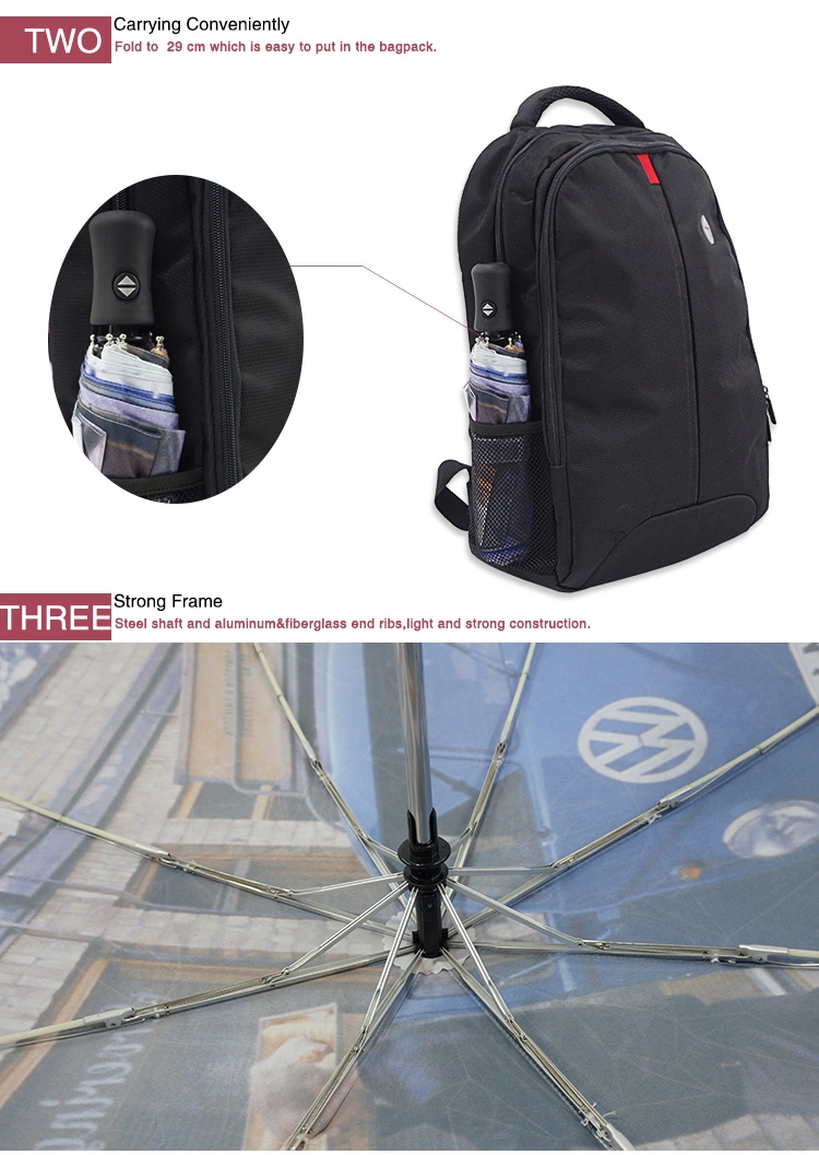 Digital Heat Transfer Volkswagen Car Customized Logo Printing Travel Auto Open and Close Fold Umbrella for Camping