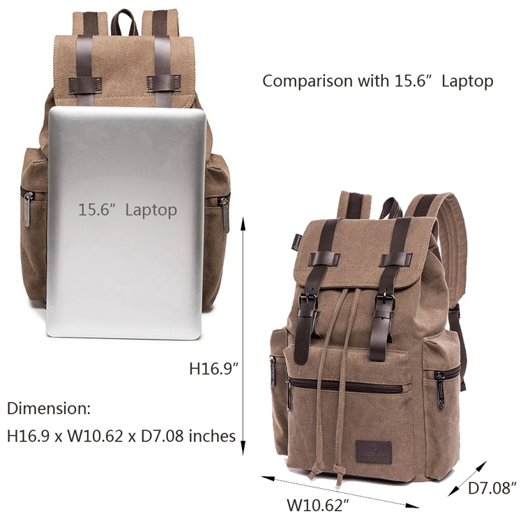 Vintage Waxed Canvas Drawstring Travel Laptop Backpack for College Student School Rucksack Camping Hiking Bags for Men Women