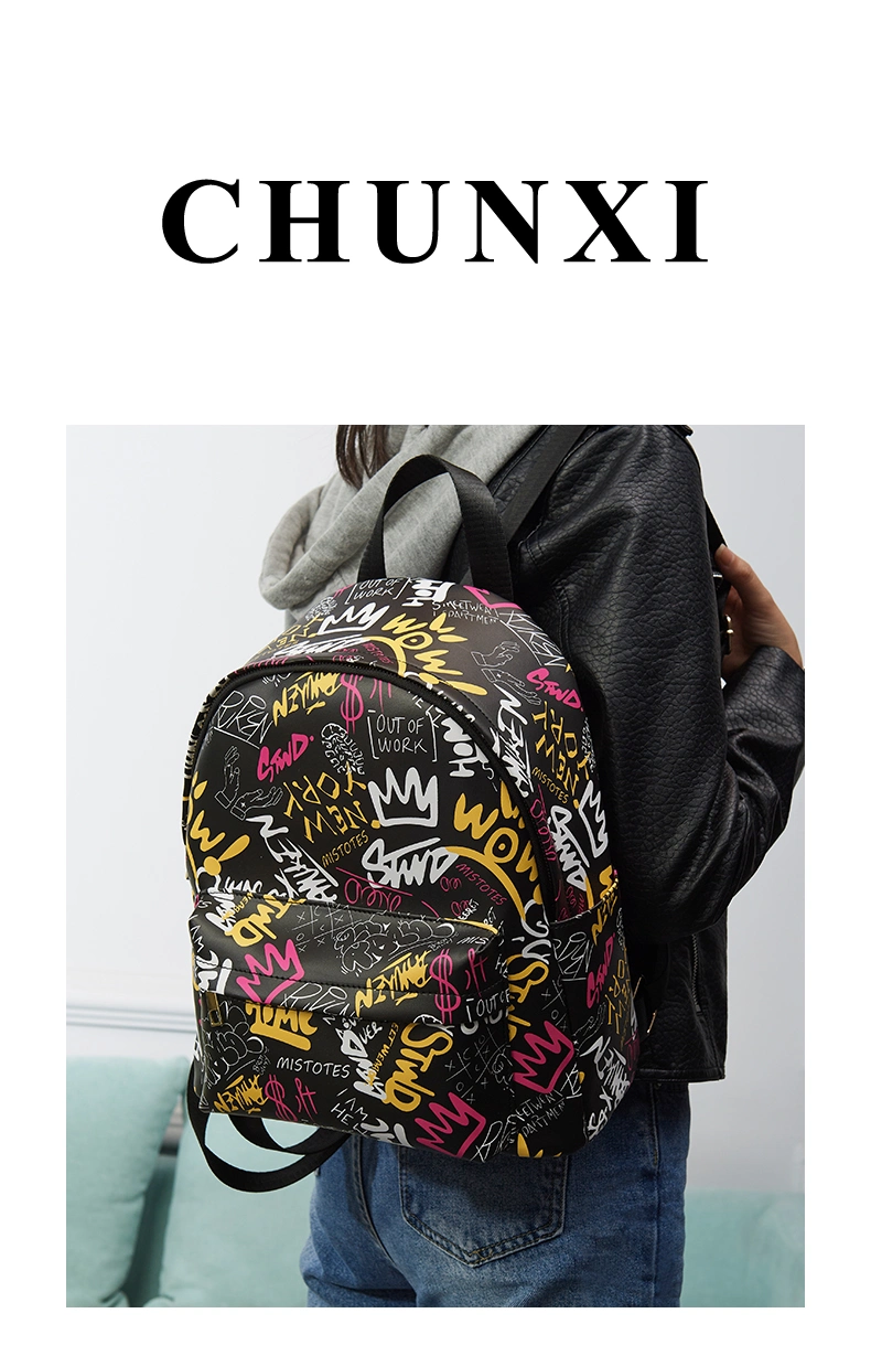 Woman Handbag Water Resistant Backpack Outdoor Travel Backpacks Unisex School College Students Fashion PU Leather Printing Backpack