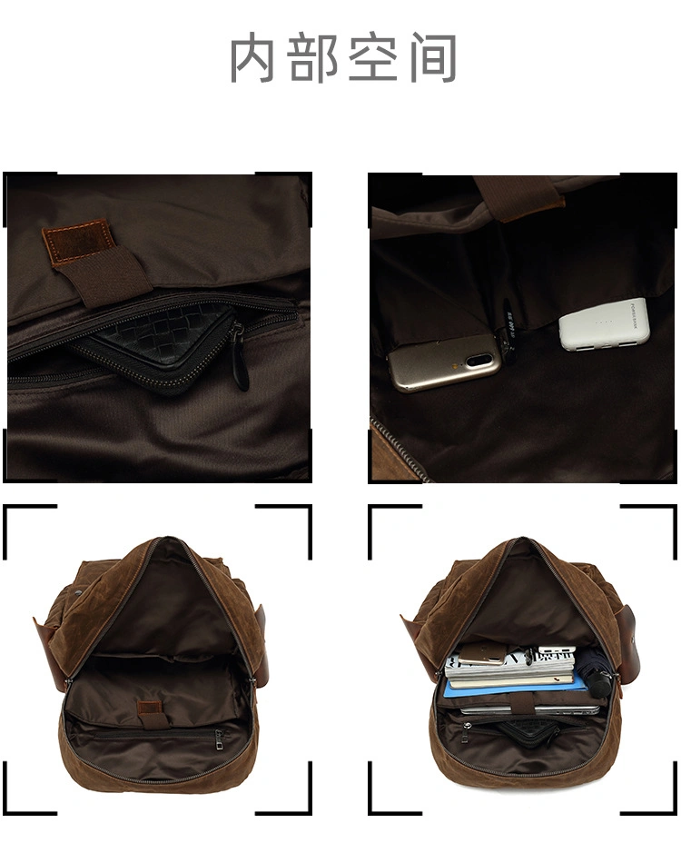 Multi Pockets Waxed Canvas and Genuine Leather Backpack for Men
