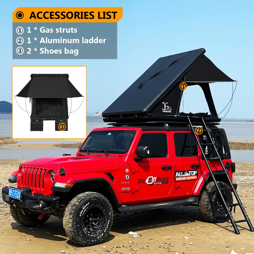 Younghunter Overland Car Multi Angle Awning Pop up Aluminum Triangular Hard Top Roof Top Tent