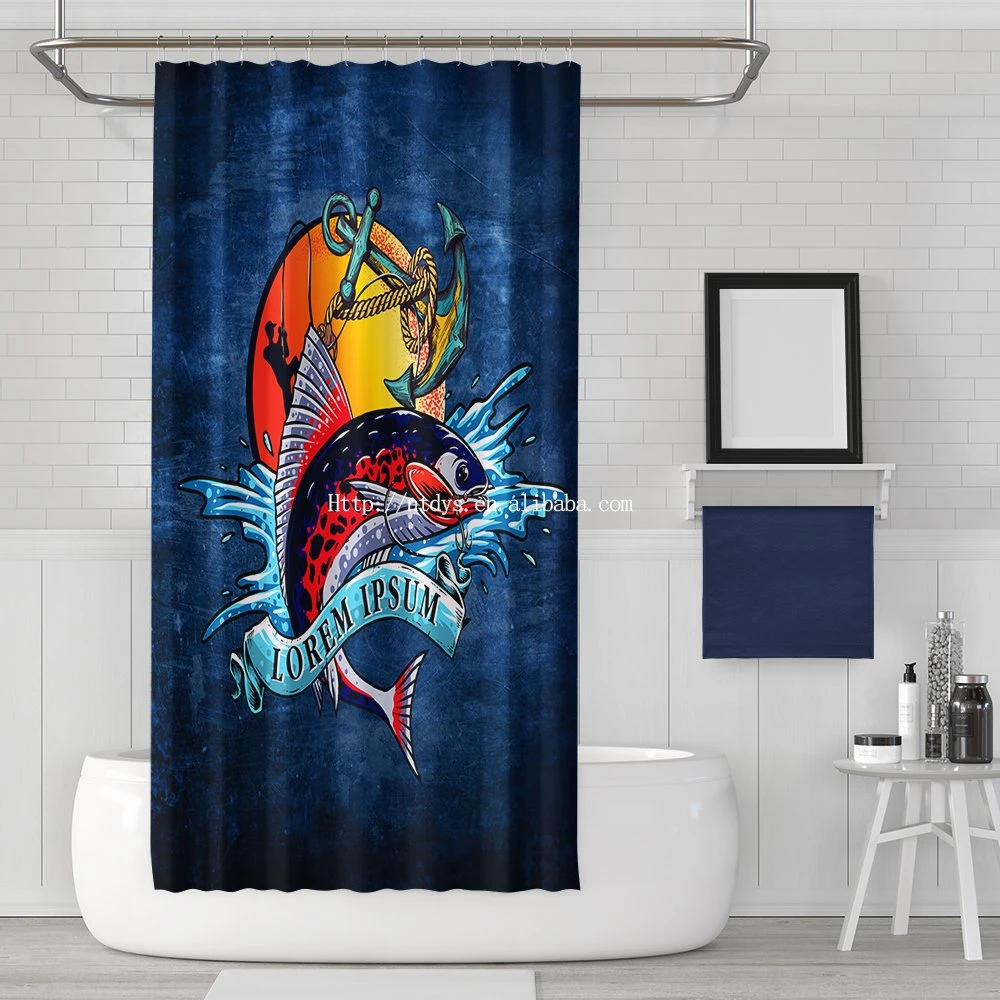 Low MOQ Cheap Digital Printing Shower Curtain Bathroom Sets Hot Sales Choose Shower Curtain Washable with Hook