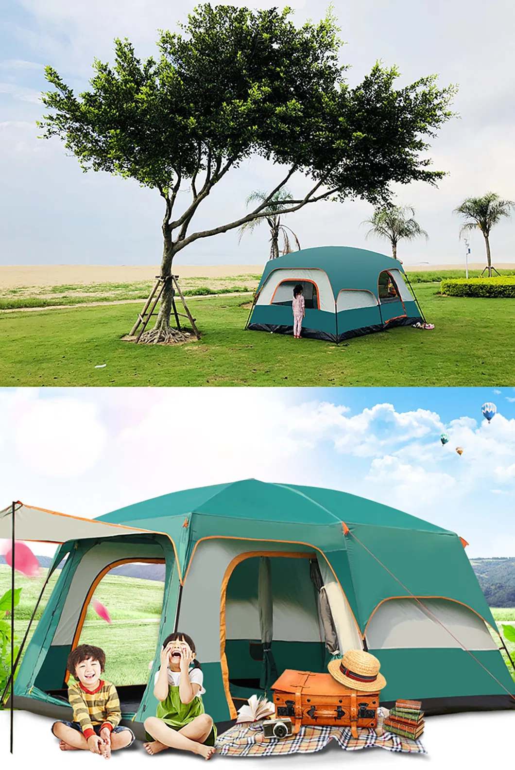 Custom Wholesale Outdoor Camping Tent 6-12 People Luxurious Waterproof Double Layer Camping Big Tent