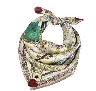 Hangzhou 100% Pure Silk New Design Print Square Hair Scarf for Lady