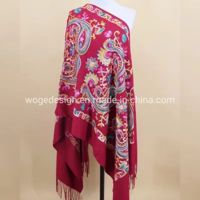 Yiwu Woge Ladies Echarpe Tippet Embroidered Paisley Floral Pashmina Shawl for Winter
