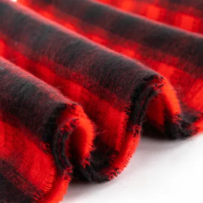 Wholesaler Custom Outerwear Apparel Accessory Unisex Winter Red Acrylic Fringe Small Checks Grid Tartan Cashmere Feel Shawl Pashmina Windowpane Blanket Scarf