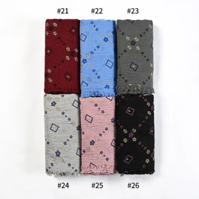 New Designer Muslim Headscarf Flower Soft Women Viscose Crimp Crinkle Glitter Scarf