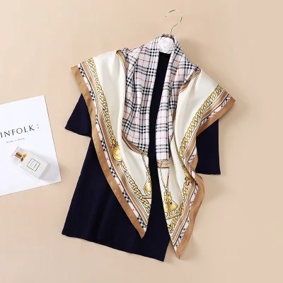 Wholesale Summer Fashion Satin Silk Scarf Ladies Custom Logo Digital Print Fake Silk Scarf for Women