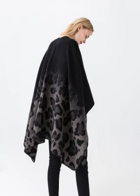 Stylish Polyester Poncho Winter Jacquard Scarf Shawl Leopard Pattern Women Cape