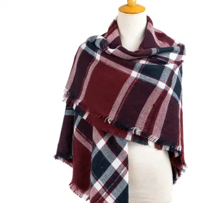Custom Outerwear Apparel Accessory Spring Winter Wine Fringe Checks Grid Tartan Pashmina Windowpane Lurex Metalic Headwear Oversize Blanket Scarf Shawl
