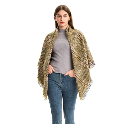 Custom Oversized Checked Square Scarf with Fringe for Ladies