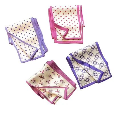 100% Silk Scarves Printing Service Designer Foulard En Soie Women Square Custom Silk Scarf with Logo