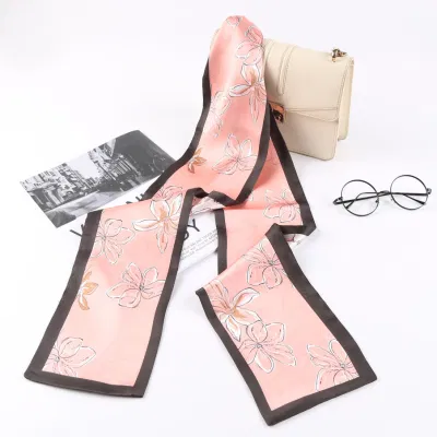 14X145cm Custom Multi Use Fashion Silk Satin Scarf Silk Hair Ribbon Hairband Bag Band