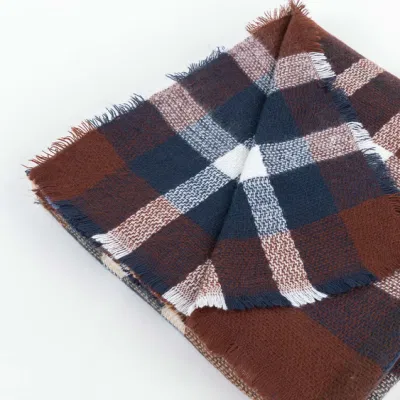 Wholesaler Outerwear Apparel Accessory Unisex Spring Winter Wine Acrylic Fringe Checks Grid Tartan Pashmina Windowpane Headwear Oversize Blanket Scarf Shawl