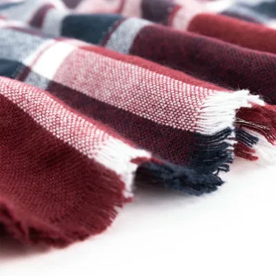 Custom Outerwear Apparel Accessory Spring Winter Wine Fringe Checks Grid Tartan Pashmina Windowpane Lurex Metalic Headwear Oversize Blanket Scarf Shawl