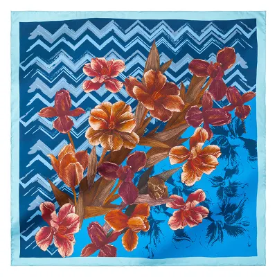 Double Digital Printing 100% Silk Scarf Hand Rolled Custom Design Low MOQ