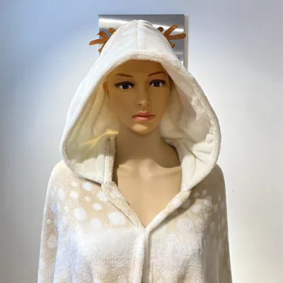 Women Bathrobe Special Printd Fleece Popular Blanket Hoodie Poncho Oversized with Deer Horn