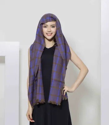 100% Extrafine Merino Wool Scarf with Regular Plaid for Fashion Ladies