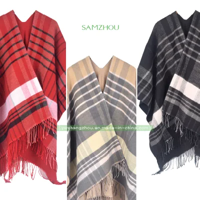 Western Classic Plaid Cape Fashion Scarf Lady Cashmere Shawl Winter