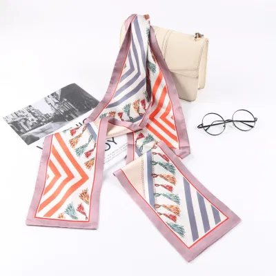 14X145cm Custom Multi Use Fashion Silk Satin Scarf Silk Hair Ribbon Hairband Bag Band