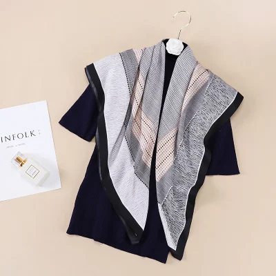 Wholesale Summer Fashion Satin Silk Scarf Ladies Custom Logo Digital Print Fake Silk Scarf for Women
