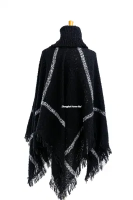 Supplier Outfit Fall Winter Lady Fashion Woven Plus Batwing Classic Knitted Block Tassel Wraps Nova Scottish Plaid Checks Sweater Poncho Cape High Neck Cloack