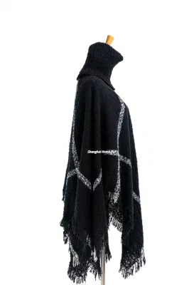 Supplier Outfit Fall Winter Lady Fashion Woven Plus Batwing Classic Knitted Block Tassel Wraps Nova Scottish Plaid Checks Sweater Poncho Cape High Neck Cloack
