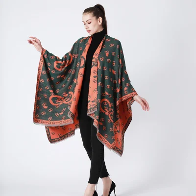 Classic Fashion Poncho Leopard Winter Cape for Women Plaid Double-Sided Shawl